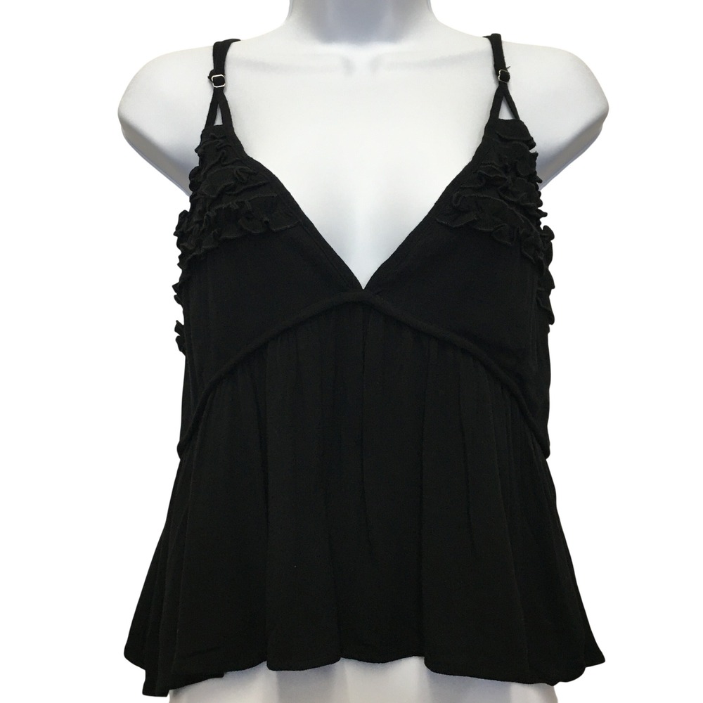 Papermoon Ruffle Babydoll Peplum Camisole Large Black Boho Chic Summer Minimal